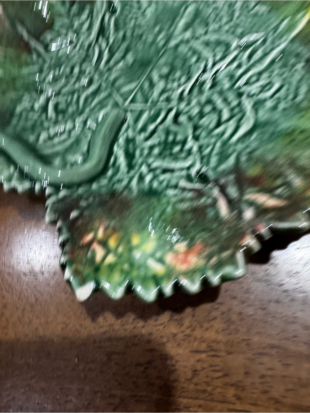 Bordallo Pinheiro Majolica Leaf Dish Green Orange Glaze Pottery Made in Portugal - Picture 9 of 11
